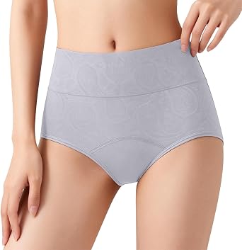 Womens High-Waisted Cotton Briefs 3-Layer Leakproof Panties Stretchy Absorption Textured Pattern Seamless Underwear