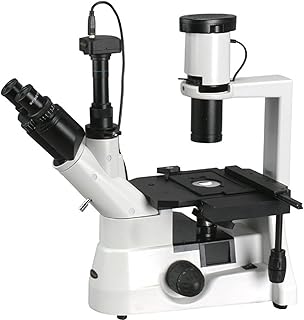 AmScope IN300TC-10M Digital Long Working Distance Inverted Trinocular Microscope, 40x-1000x, WH10x and WH25x Eyepieces, Phase-Contrast Objectives, 30W Halogen Illumination, 0.3 NA Abbe Condenser, Mechanical Stage, 110V, Includes 10MP Camera with Reduction Lens and Software