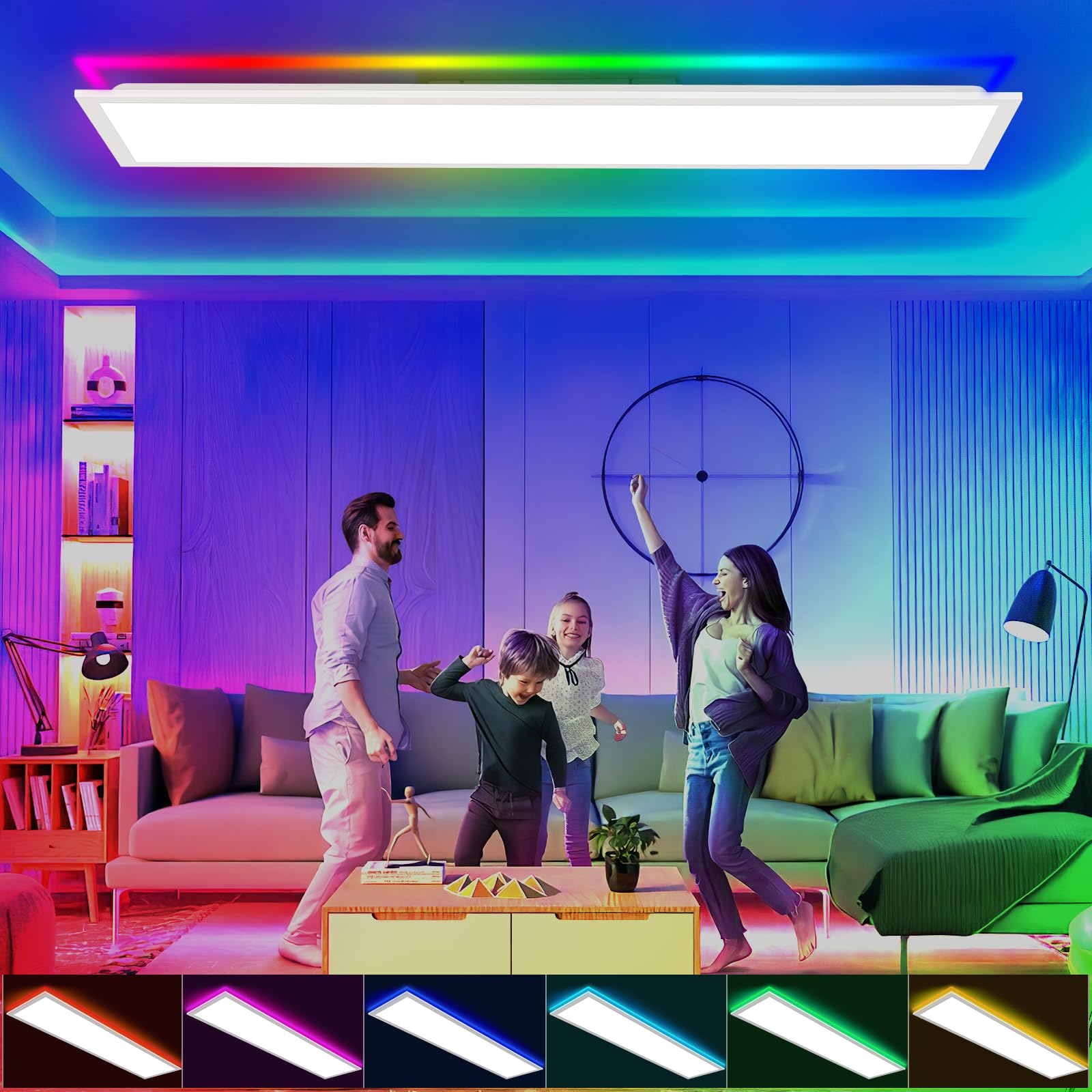 Panneau de plafonnier à LED, 100x25cm plafonnier plat à intensité variable avec télécommande, lampe de panneau de plafond 30W avec fonction de mémoire, 2700K-6500K panneau d'éclairage à LED