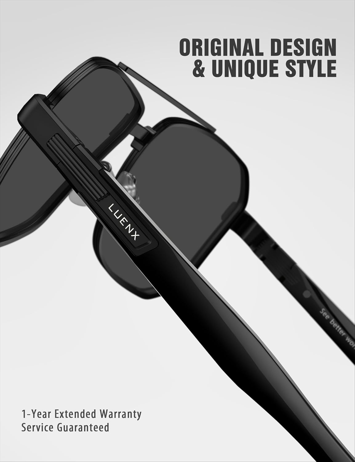 LUENX Men's Aviator Sunglasses Polarized Square Polygon Retro Shades UV 400 Protection - Image 5