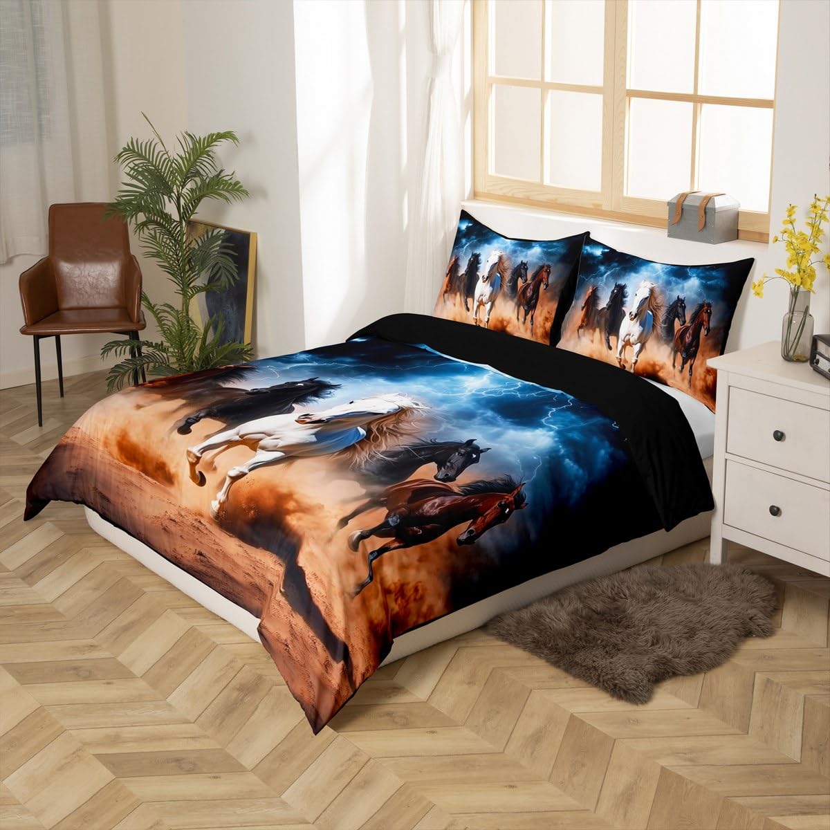 jejeloiu Horse Comforter Cover Set Galloping Horse Bedding Set for Kids Boys Girls Wildlife Duvet Cover Farm Animal Bedspread Cover Room 2Pcs Toddler Size,Zipper,No Comforter