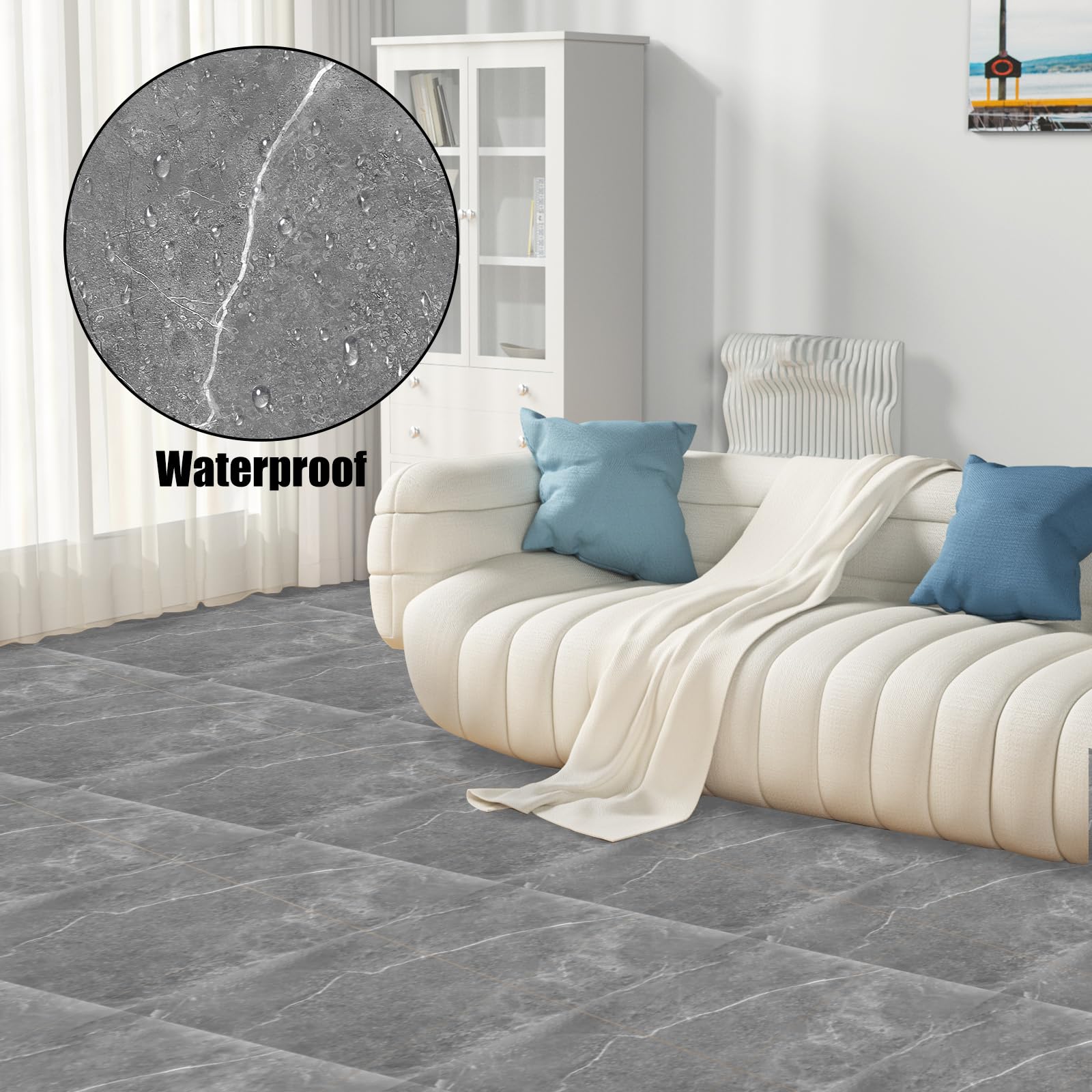 40 unidades de suelo de PVC autoadhesivo, 30 x 30 cm, suelo de vinilo autoadhesivo, antideslizante, vinilo con aspecto de madera, adhesivo para suelo, gris mármol, suelo de vinilo autoadhesivo