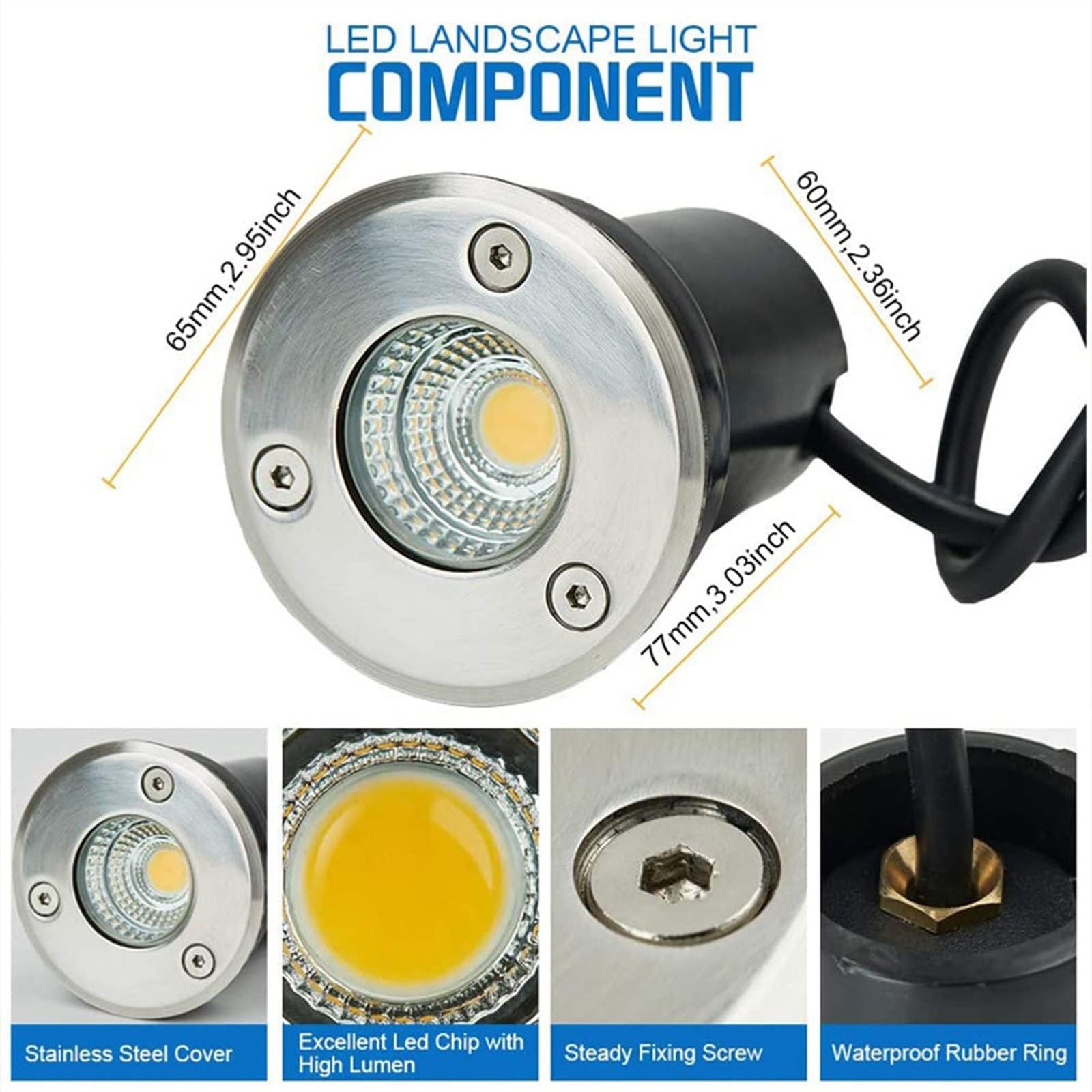 Luci da terra for paesaggi - Faretto da incasso a pavimento for esterni a bassa tensione 12V, luce circolare impermeabile IP67, luce sotterranea COB, con connettori a filo(8PCS,3W-Cold White)