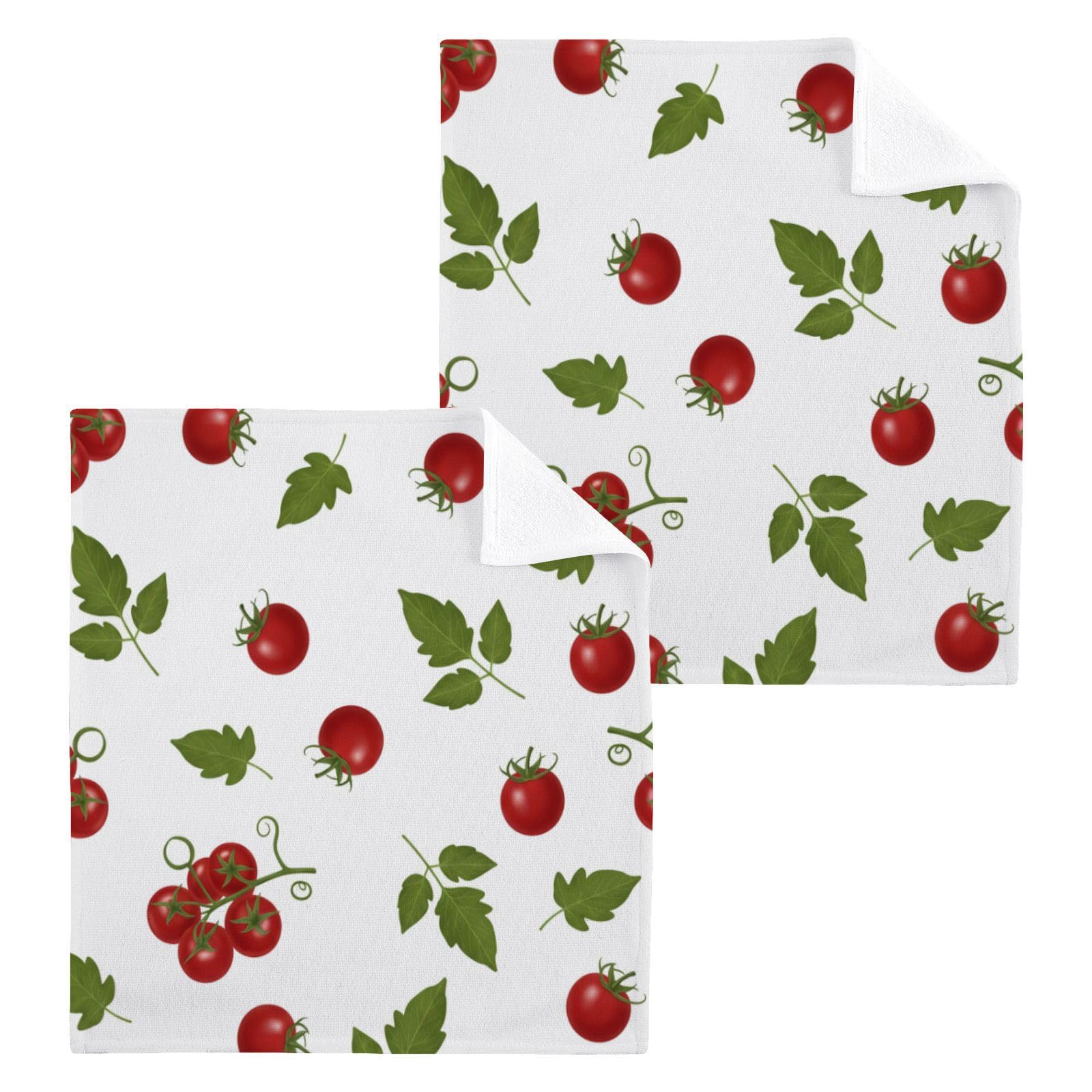 BOESI Vine Tomato 12x12in Cotton Washcloth,Soft Absorbent Face Towel