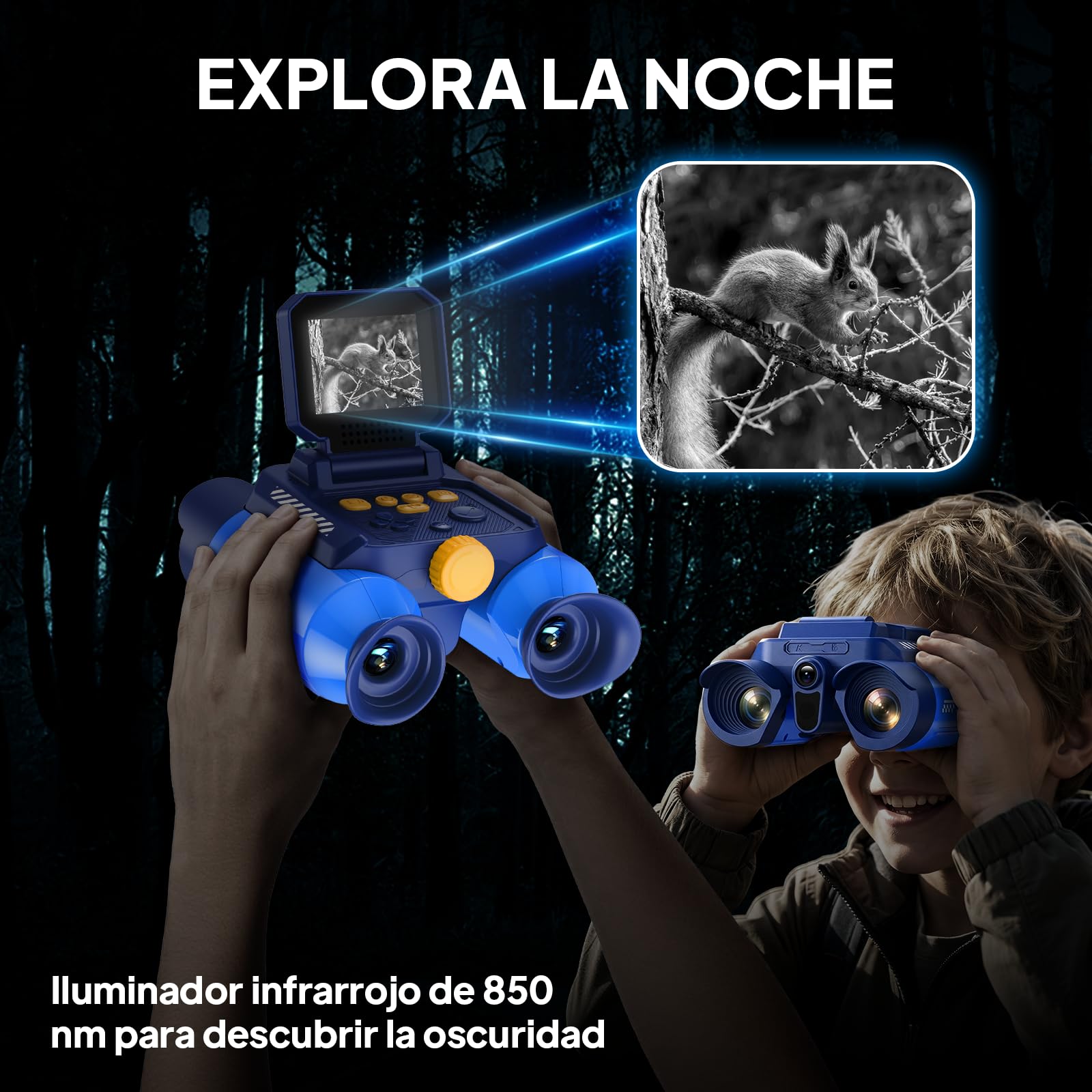 Ashfly Prismáticos Digitales para Niños con Pantalla 2,4", Zoom 10x, Juegos Integrados, Visión Nocturna y Cámara – Juguete Educativo de Exploración, 7+ Años, Azul