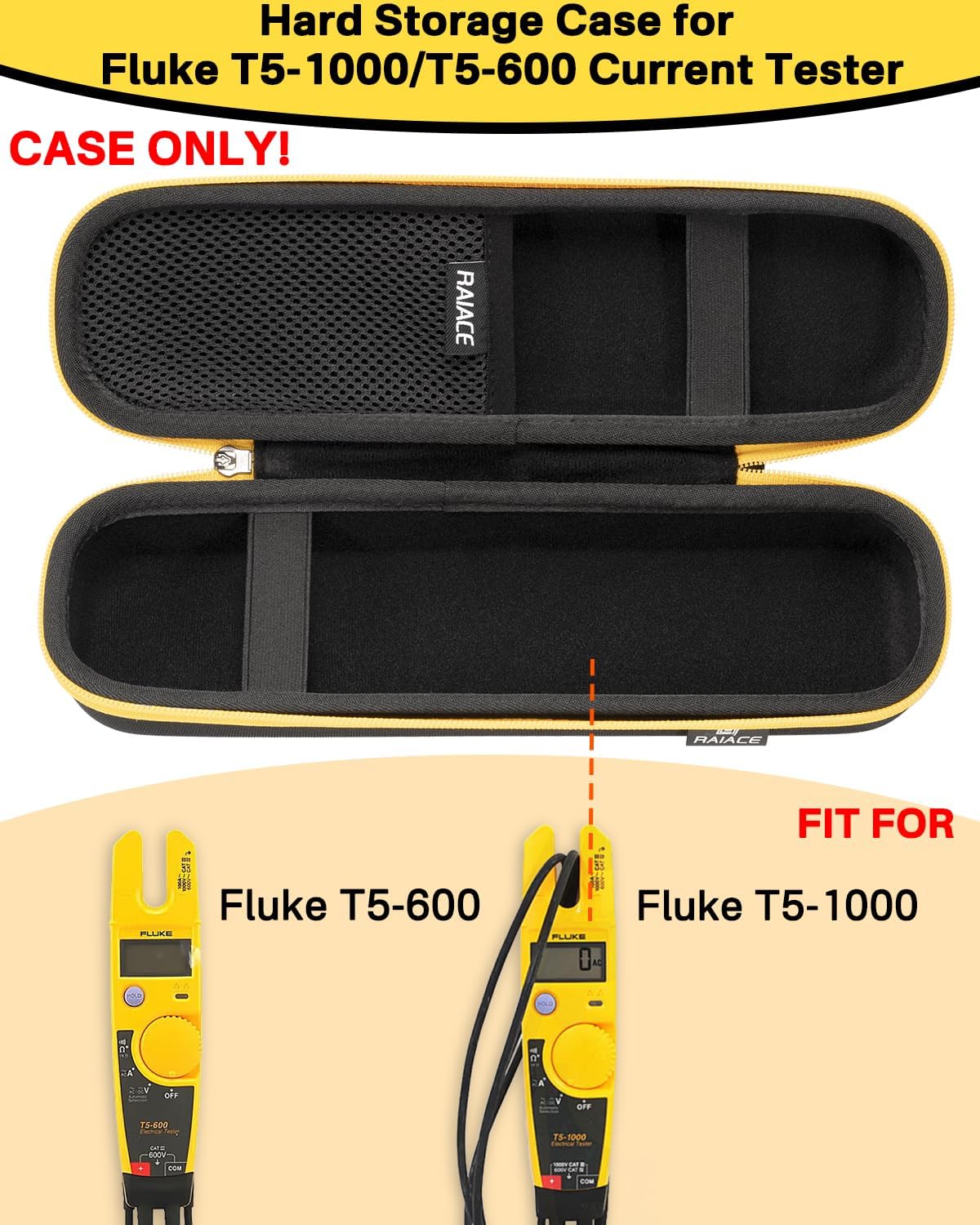 RAIACE Hard Carrying Case for Fluke T5-1000/T5-600 Electrical Voltage, Continuity and Current Tester - Black - Image 2