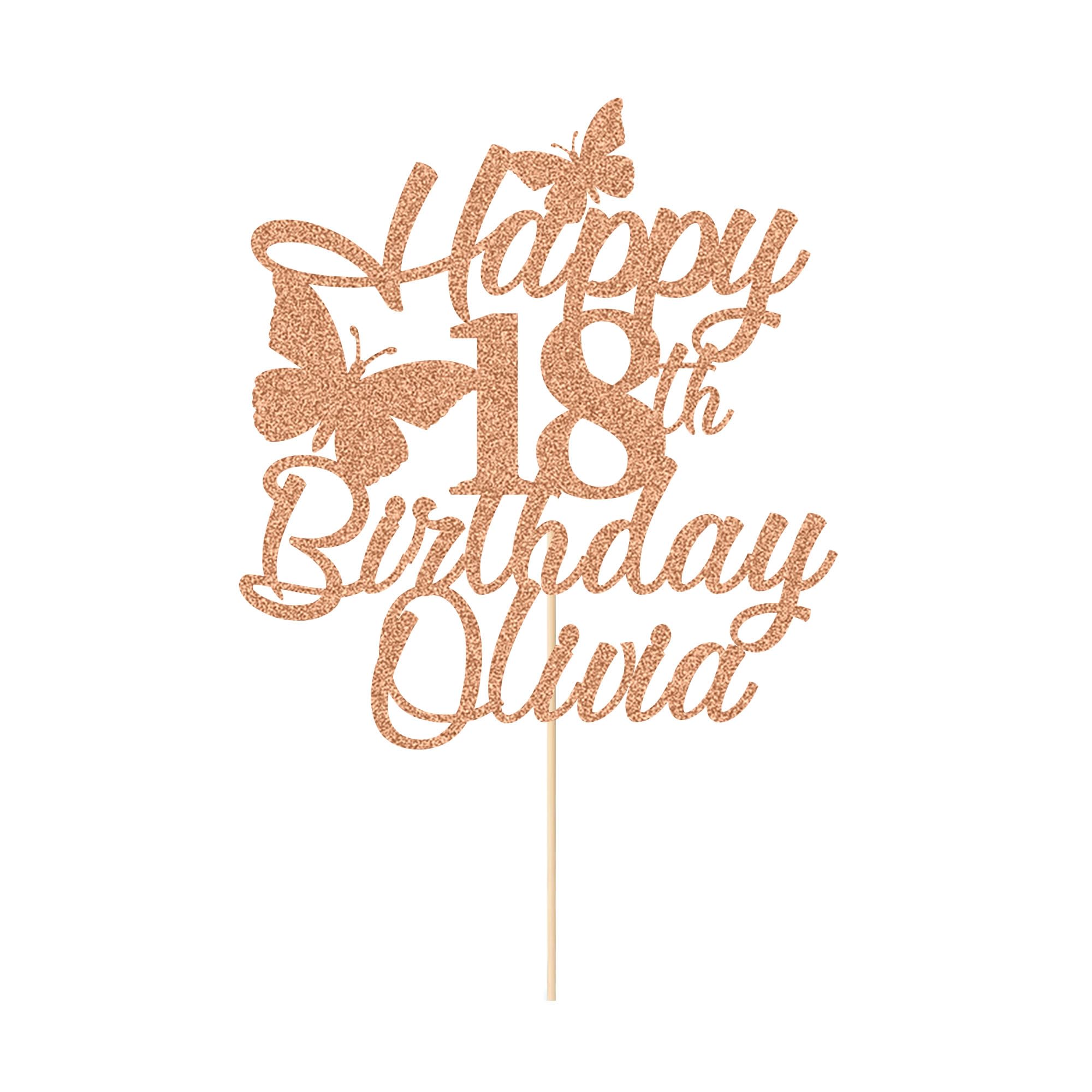 Personalised Happy Birthday Cake Topper Multicolour Birthday Cake Topper Double Sided Glitter Butterfly Cake Topper Decorations for Women Men Girl Boy(Rose Gold)