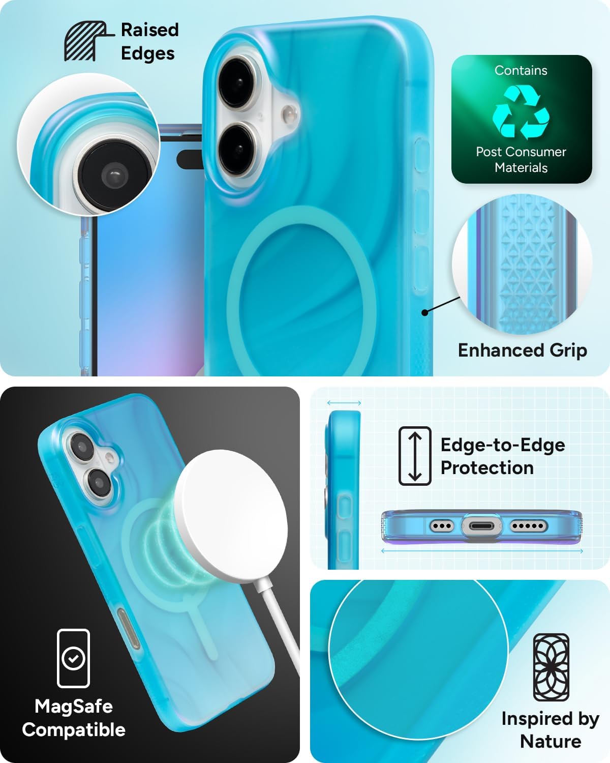 ZAGG Milan Snap Case for iPhone 16 - Color Changing Finish, MagSafe & Wireless Charging Compatible, 13ft Drop Protection, Graphene Reinforced, Eco-Friendly, Deep Aurora - Image 5