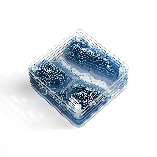 Innsbruck, Austria 3D Contour Map Glass Drink Coasters of Mountains,