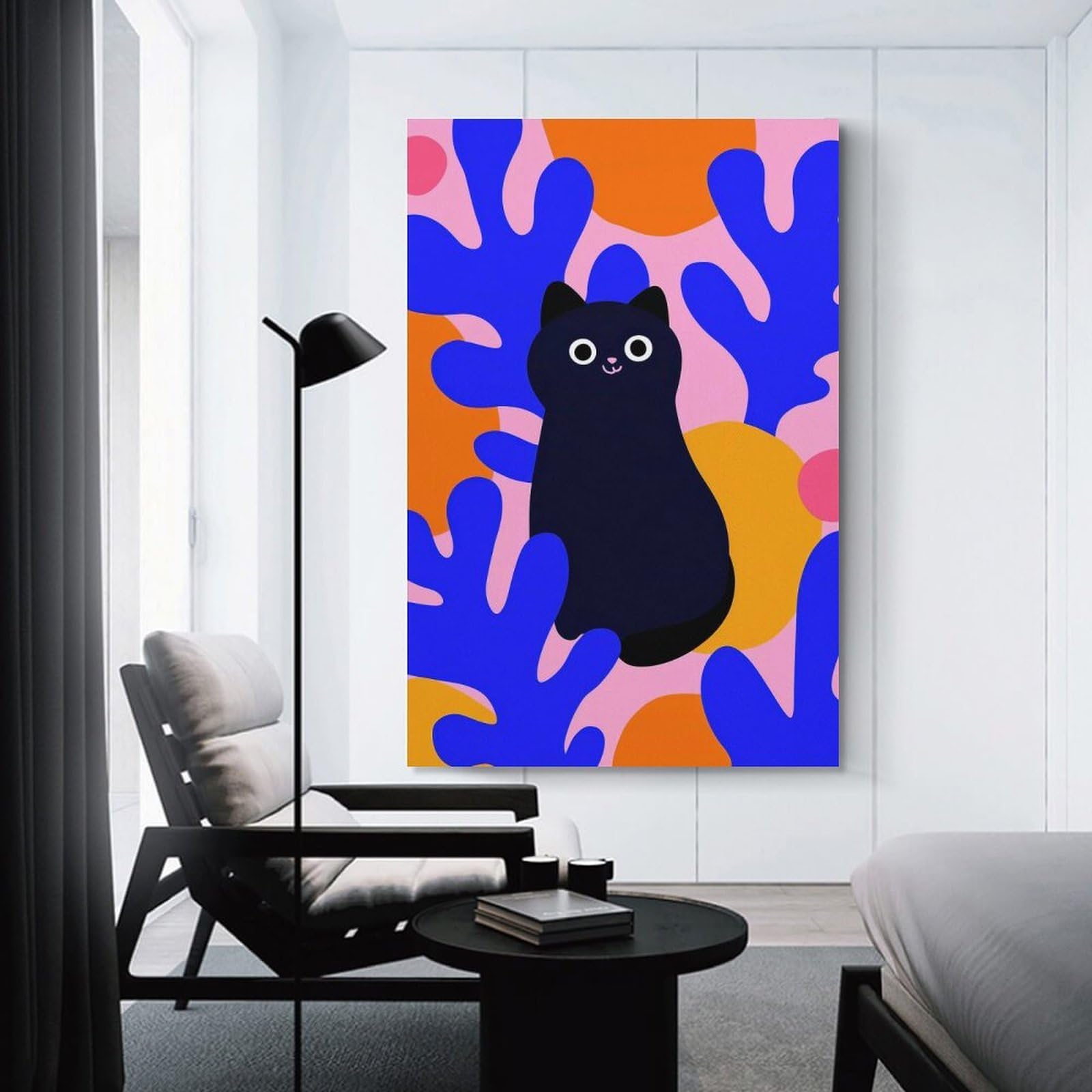 Junmoney Abstract Cat Art Canvas Wall Art, 20x30inch(50x75cm), for Bedroom Decor, Cosy Corners Or Studios, Stylish Decor for A Restful Room Update