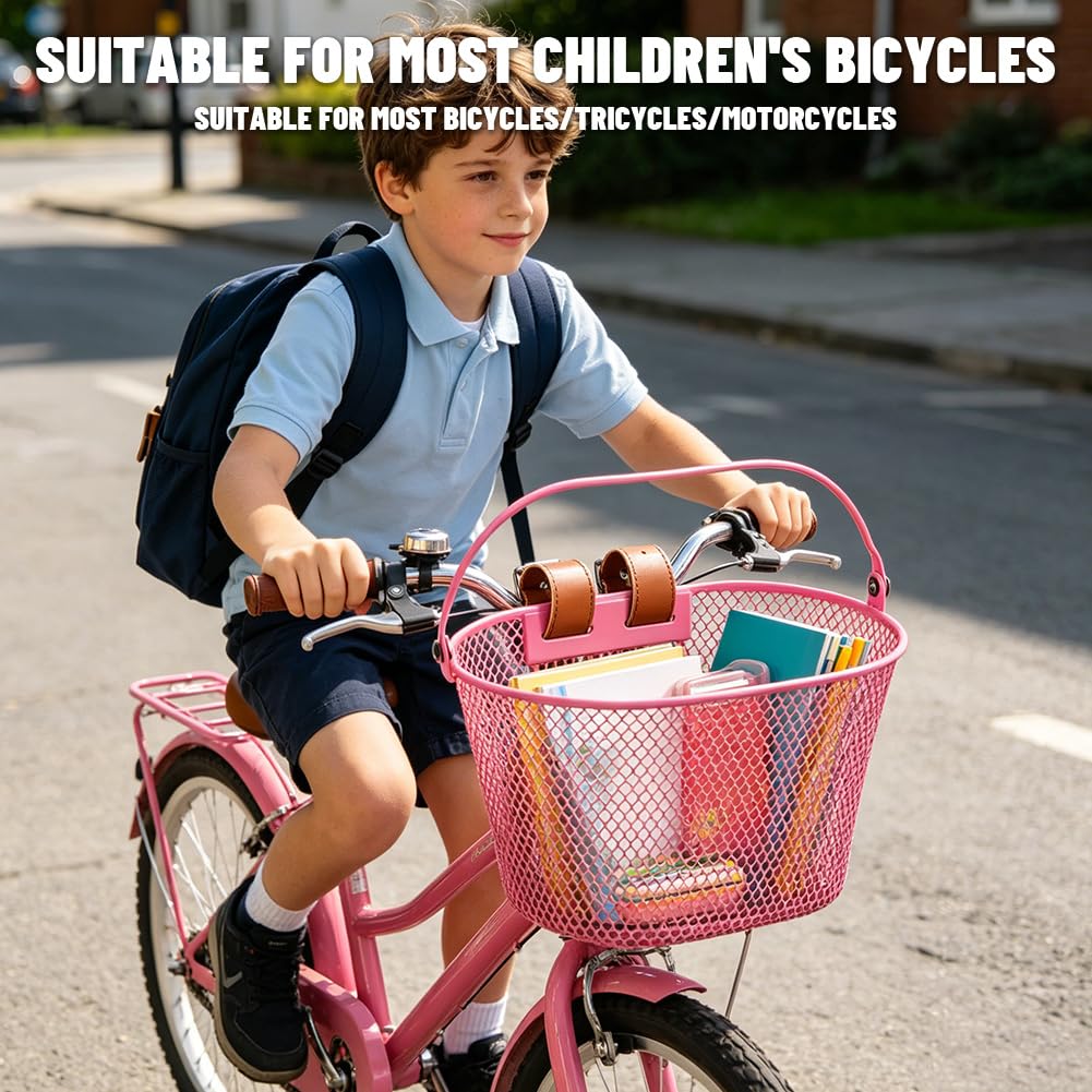 Cestino anteriore per bicicletta per bambini, con chiusura in e tracolla rimovibile, cestino in metallo impermeabile, 25 x 15,7 x 15,7 cm, per ragazze e ragazzi