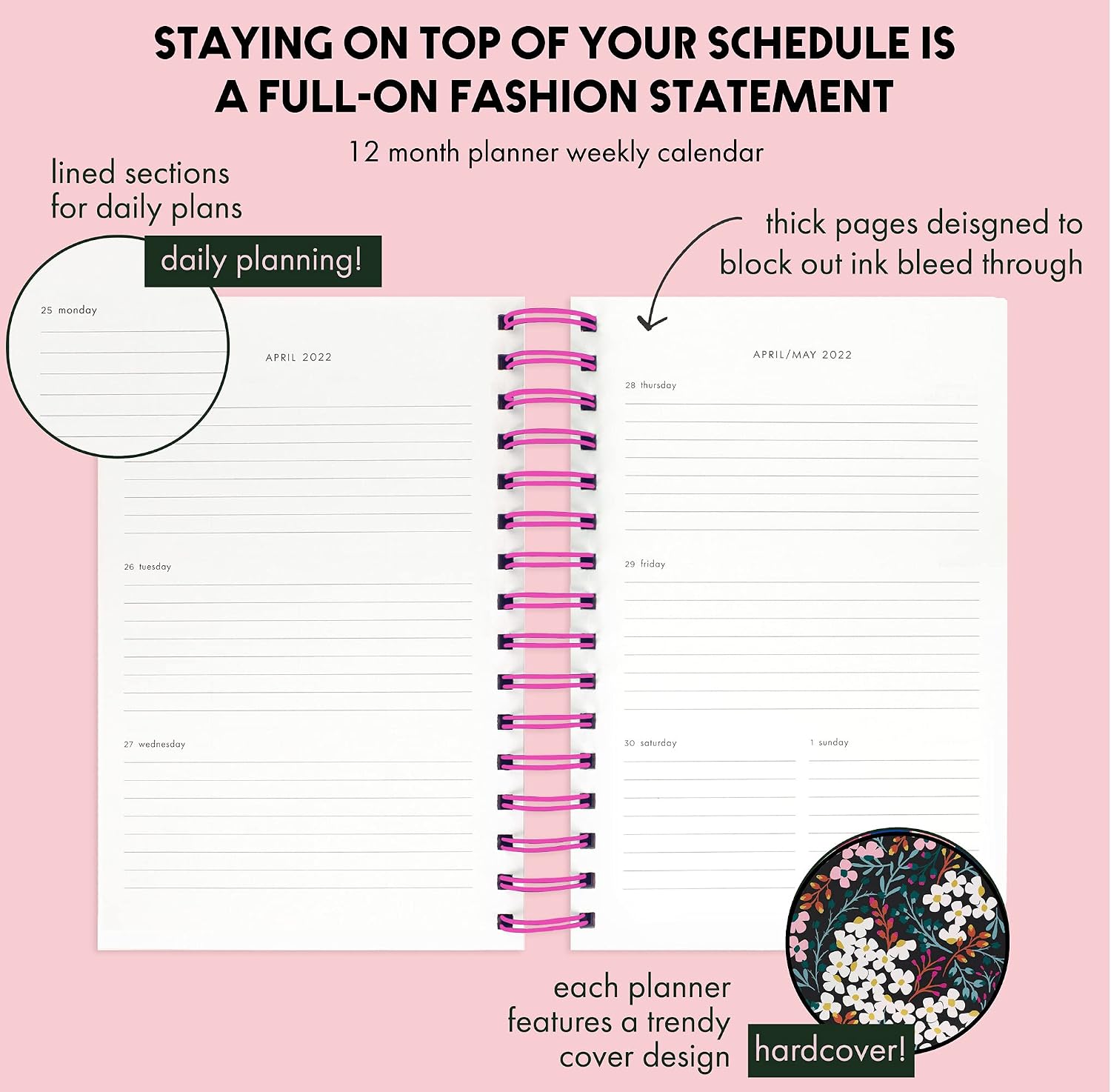 Kate Spade New York Medium 2022 Planner Weekly & Monthly, 12 Month Hardcover Agenda Dated Jan 2022 - Dec 2022, Personal Organizer with Stickers, Pocket, Tab Dividers, & Notes/Holiday Pages, Fall Floral