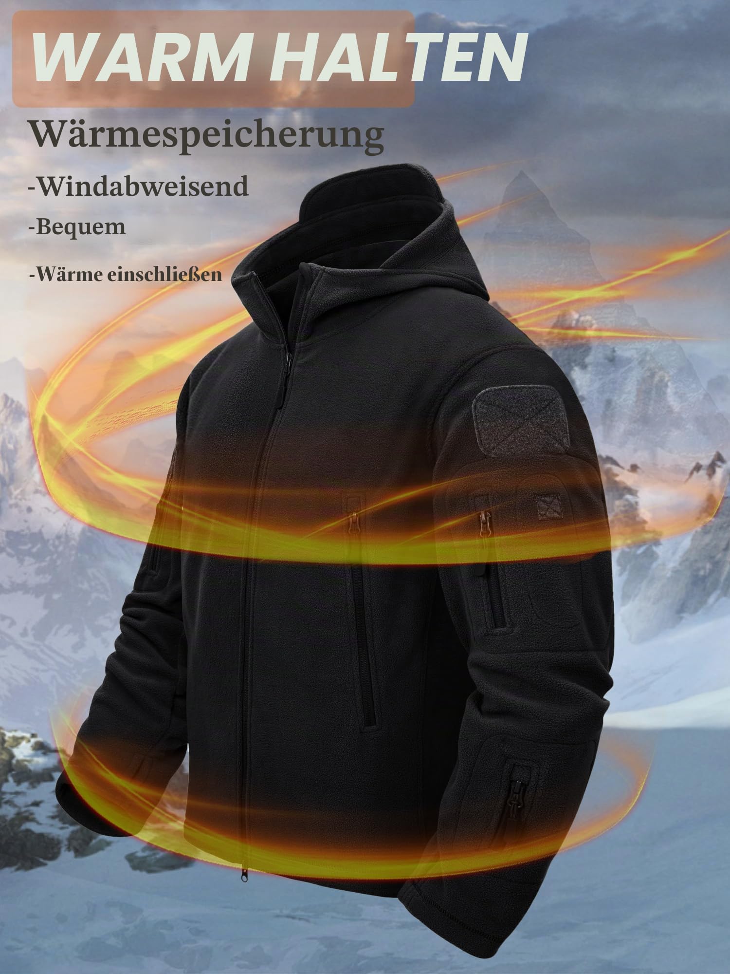 TACVASEN Herren Fleecejacke Military Outdoor Winddichte Jacke mit Kapuze