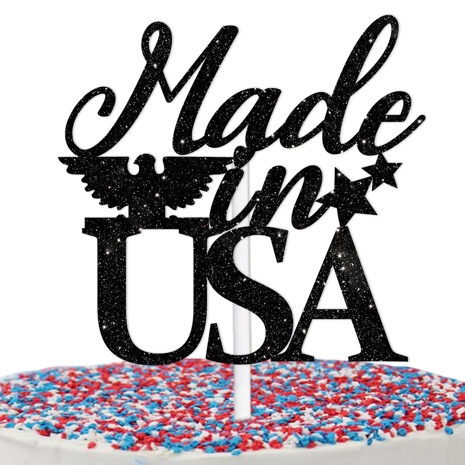 Black Glitter Cake Topper Cheer to Made In USA Theme Party Decorations Men Women Happy 30 Birthday Party Decor Supplies