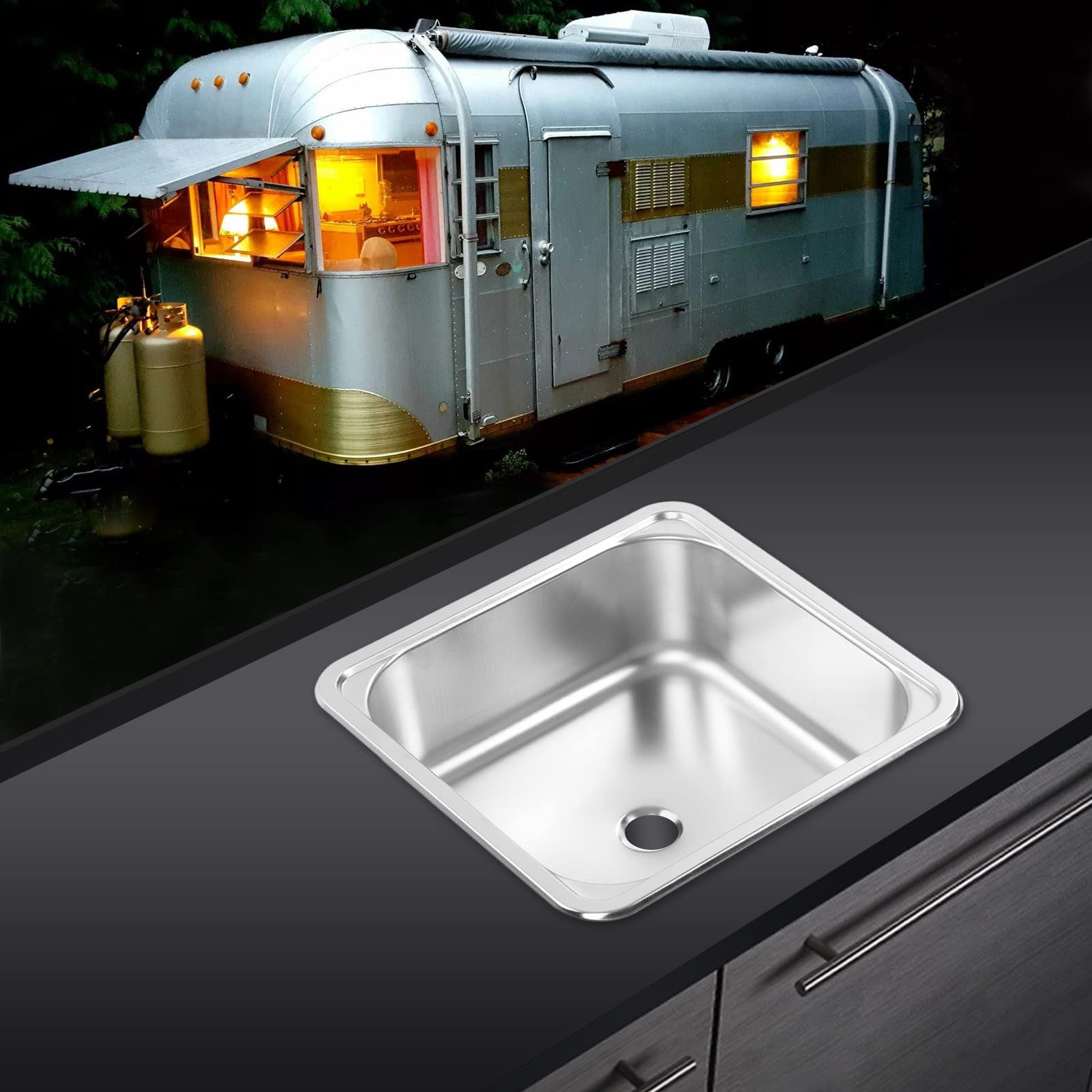 Fregadero, 336x336x125 Mm para Camper Yacht Boat RV Fregadero 304 Acero Inoxidable Gran Capacidad Fregadero de Cocina Resistente a los Arañazos Fregadero de Cocina Fregadero de