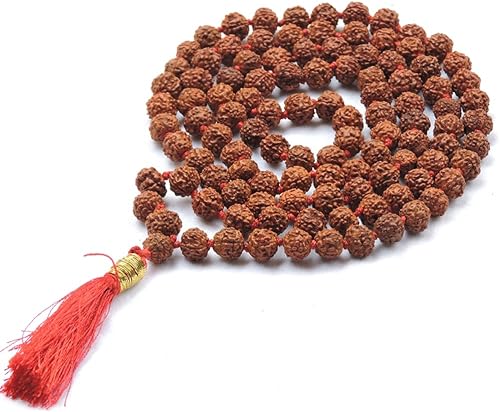 Rudraksha Mala Knoted orgánico 5 caras Panchmukhi con 108 1 cuentas tamaño de cuentas de 0315-0354in para meditación de Japa