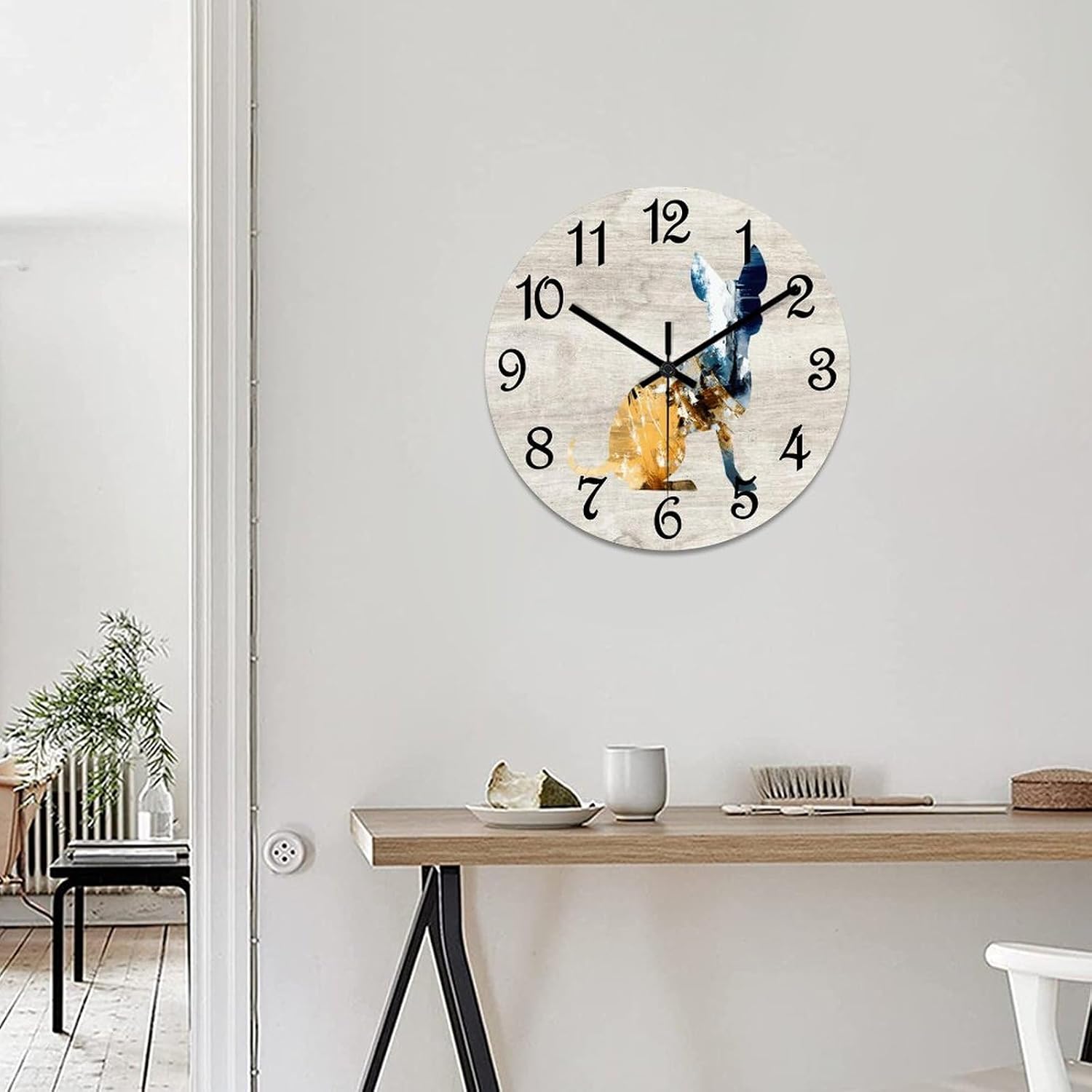 Chihuahua Decorative Wood Clock Dog Silhouette Clocks for Wall Battery Operated Silent Clocks for Bathroom Bedroom 15x15in New Home Housewarming Gift