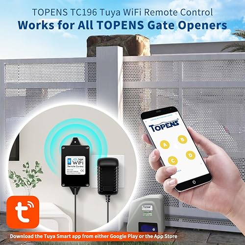 Miniatura 2 de TOPENS TC196 Tuya Control remoto WiFi para abridor automático de puerta batiente y corrediza, abridor de puerta de garaje con aplicación iOS