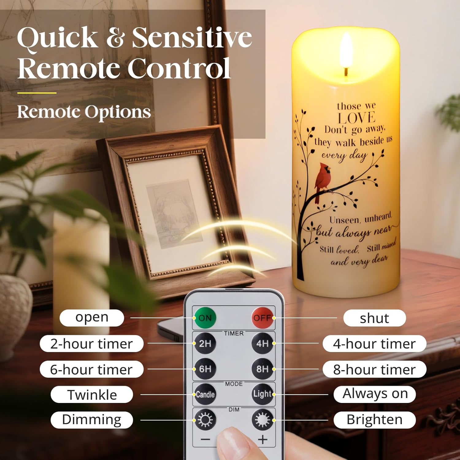 Flameless Memorial Candle, LED Light with Remote, Sympathy Gifts for Loss of Loved One – Mother Father Husband, Remembrance Present for Condolence Bereavement, Unique Battery Candles for Prayers