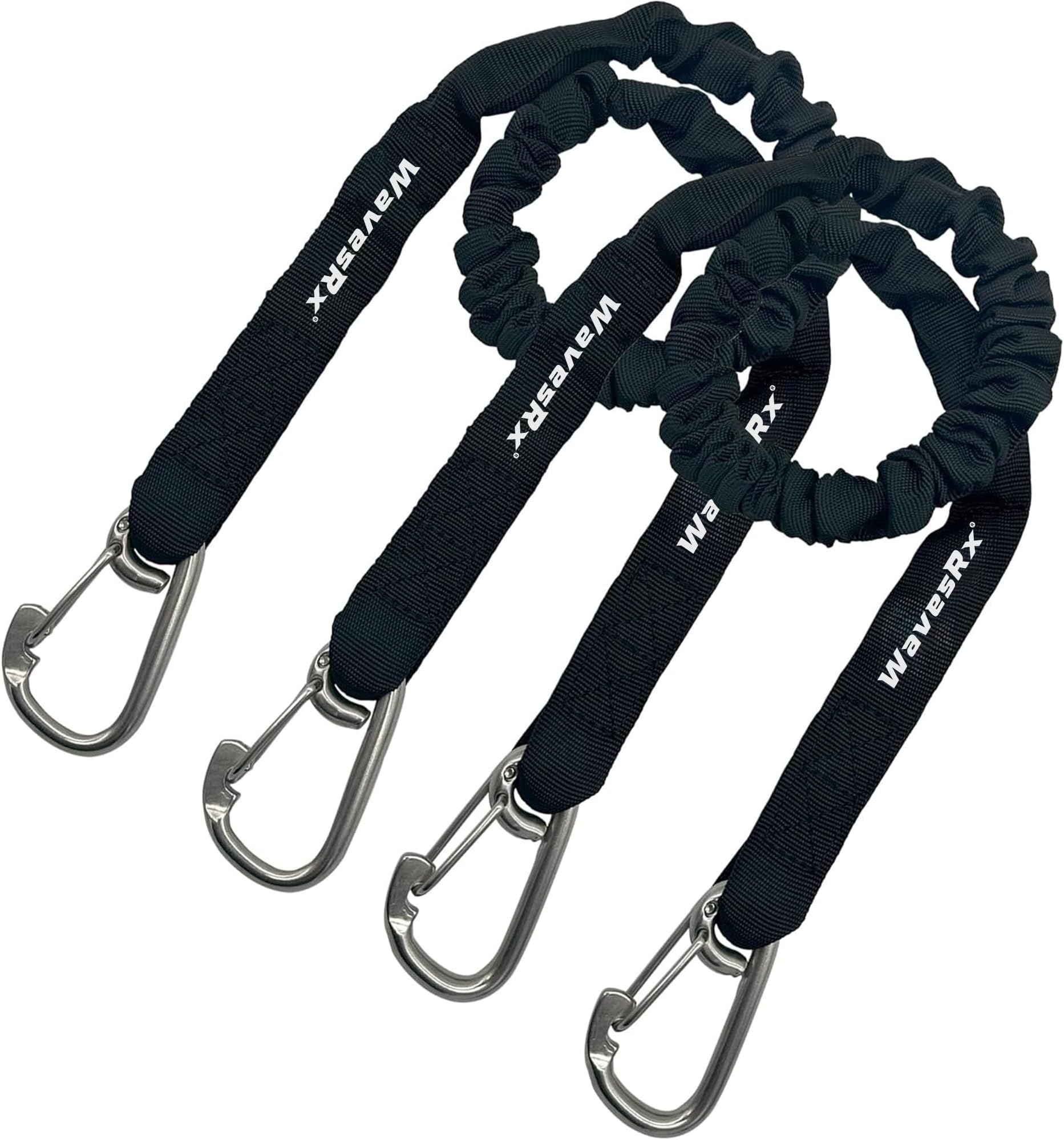 WavesRx DockingPal - Premium Bungee Dock Line 3 ft (2PK) | Elastic Docking Rope with Stainless Steel Carabiners Stretches from 3' to 4' | Absorbs Shocks & Tugs Preventing Damage to Your Jet Ski & PWC
