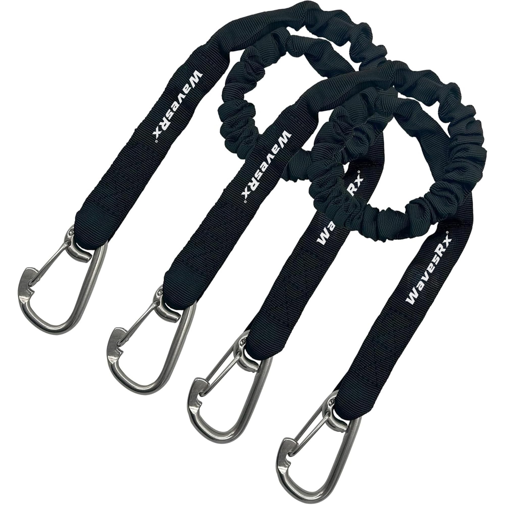 WavesRx DockingPal - Premium Bungee Dock Line 3 ft (2PK) | Elastic Docking Rope with Stainless Steel Carabiners Stretches from 3' to 4' | Absorbs Shocks & Tugs Preventing Damage to Your Jet Ski & PWC