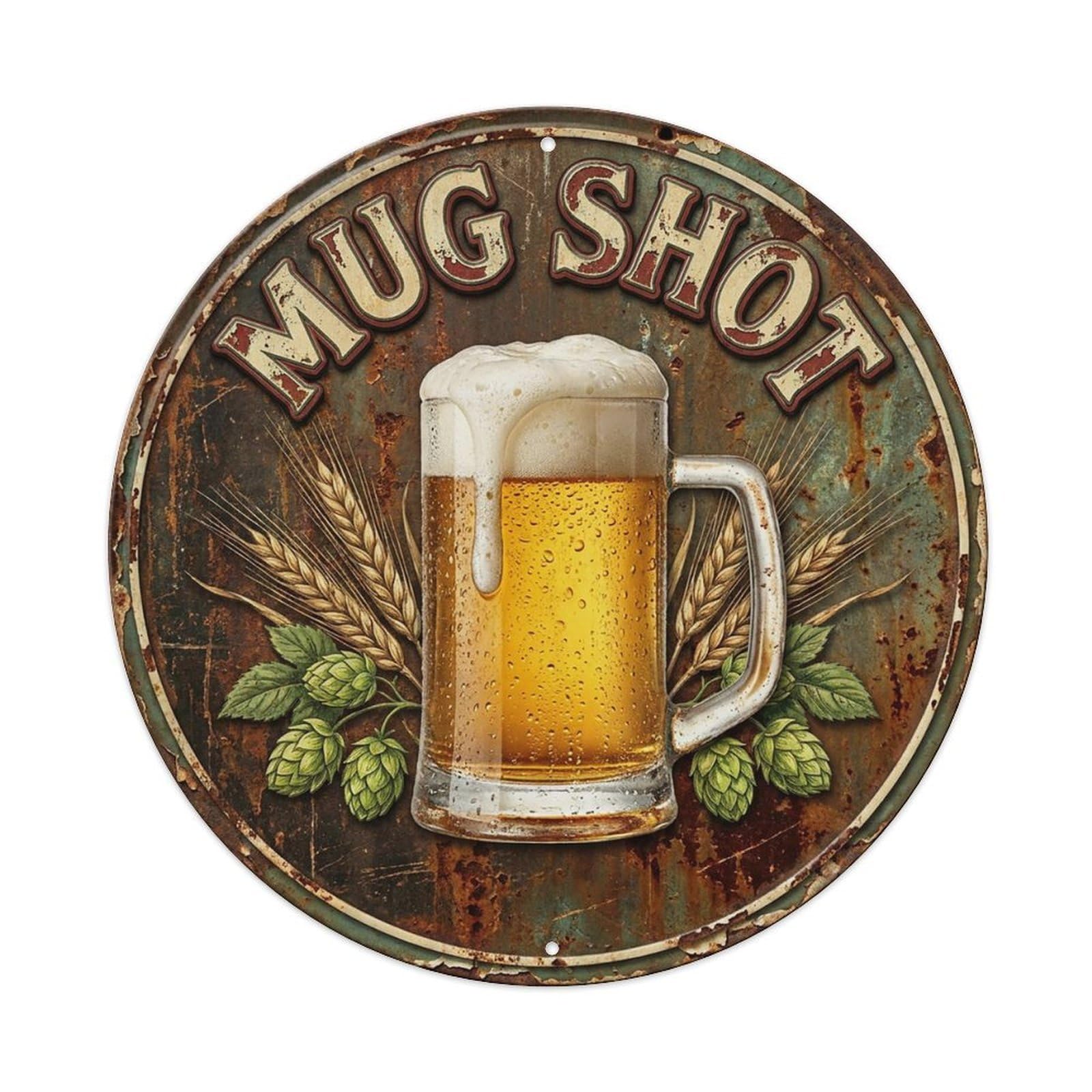 Vintage Beer Drinkware Mug Shot Retro Bar for Pub Vintage Metal Tin Sign Plaque Wall Decor for Cafe, Club Bar, Office, Garden Metal Poster 8x8Inch