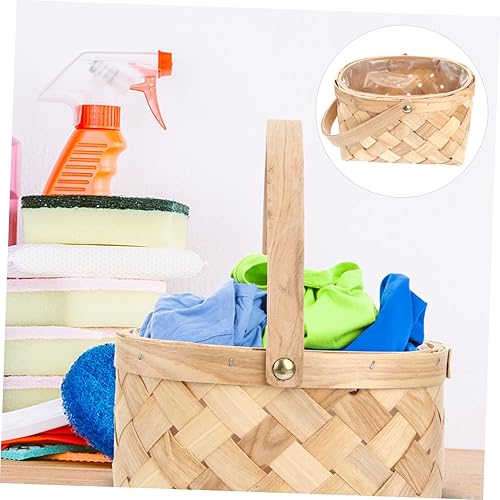 Miniatura 3 de Cabilock Cesta de Pascua Cesta de mano simple Cesta de picnic Astillas de madera tejida Cesta de almacenamiento de virutas de madera Cesta de