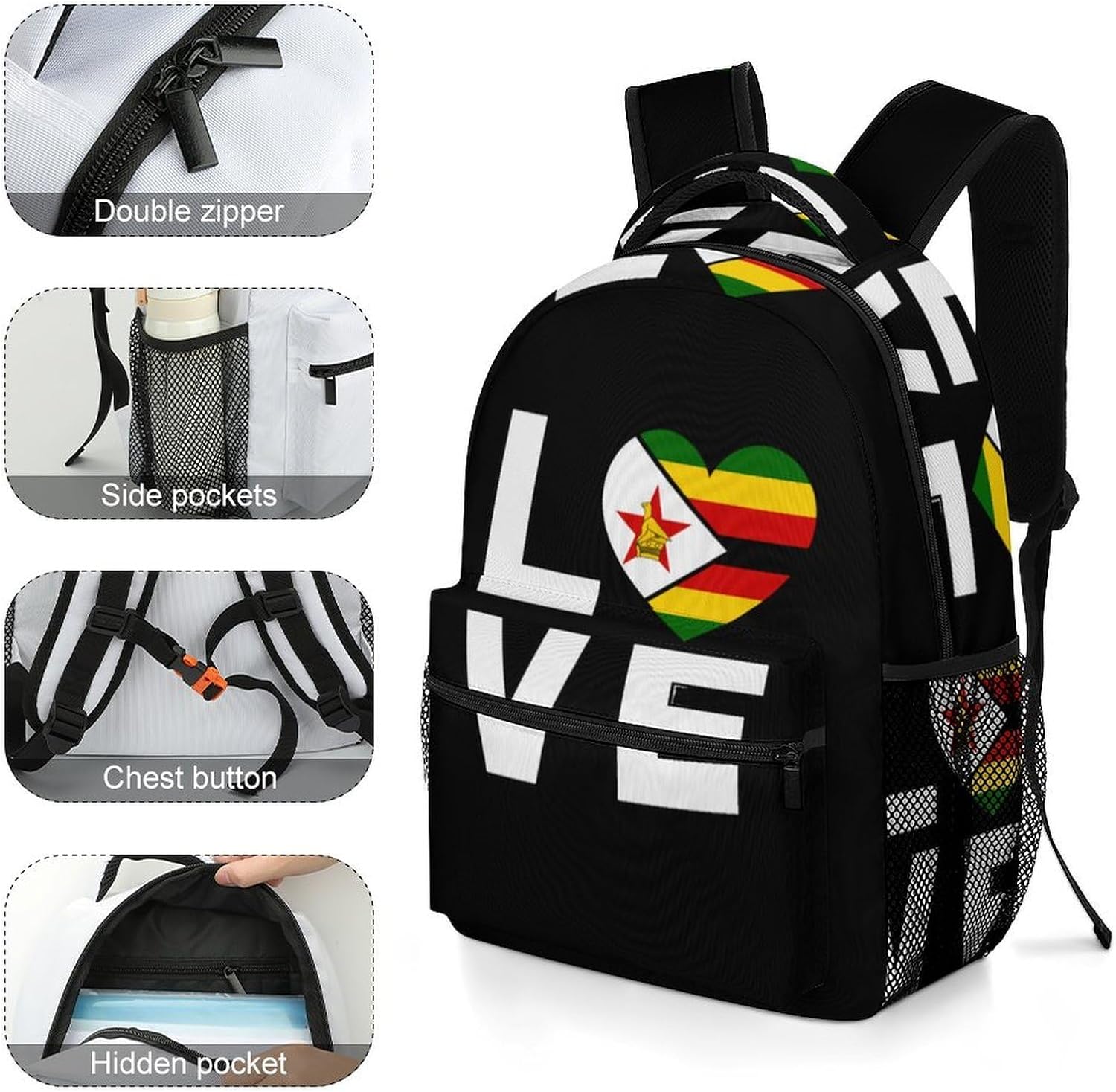 I Love Zimbabwe Novelty Backpack Lightweight Printed Daypacks image 5