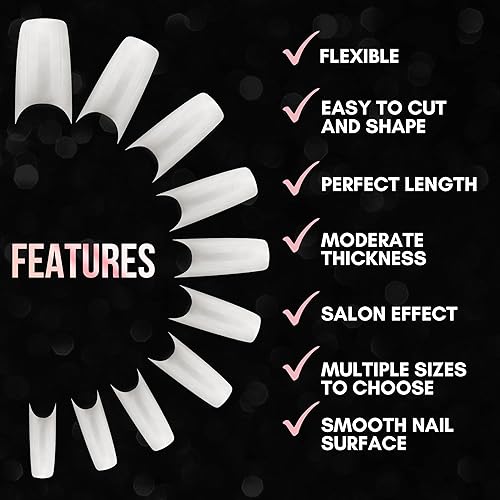 Miniatura 7 de Makartt Puntas de uñas de media cubierta, uñas acrílicas naturales para mujeres, 500 unidades, uñas postizas medianas a presión, uñas postizas para