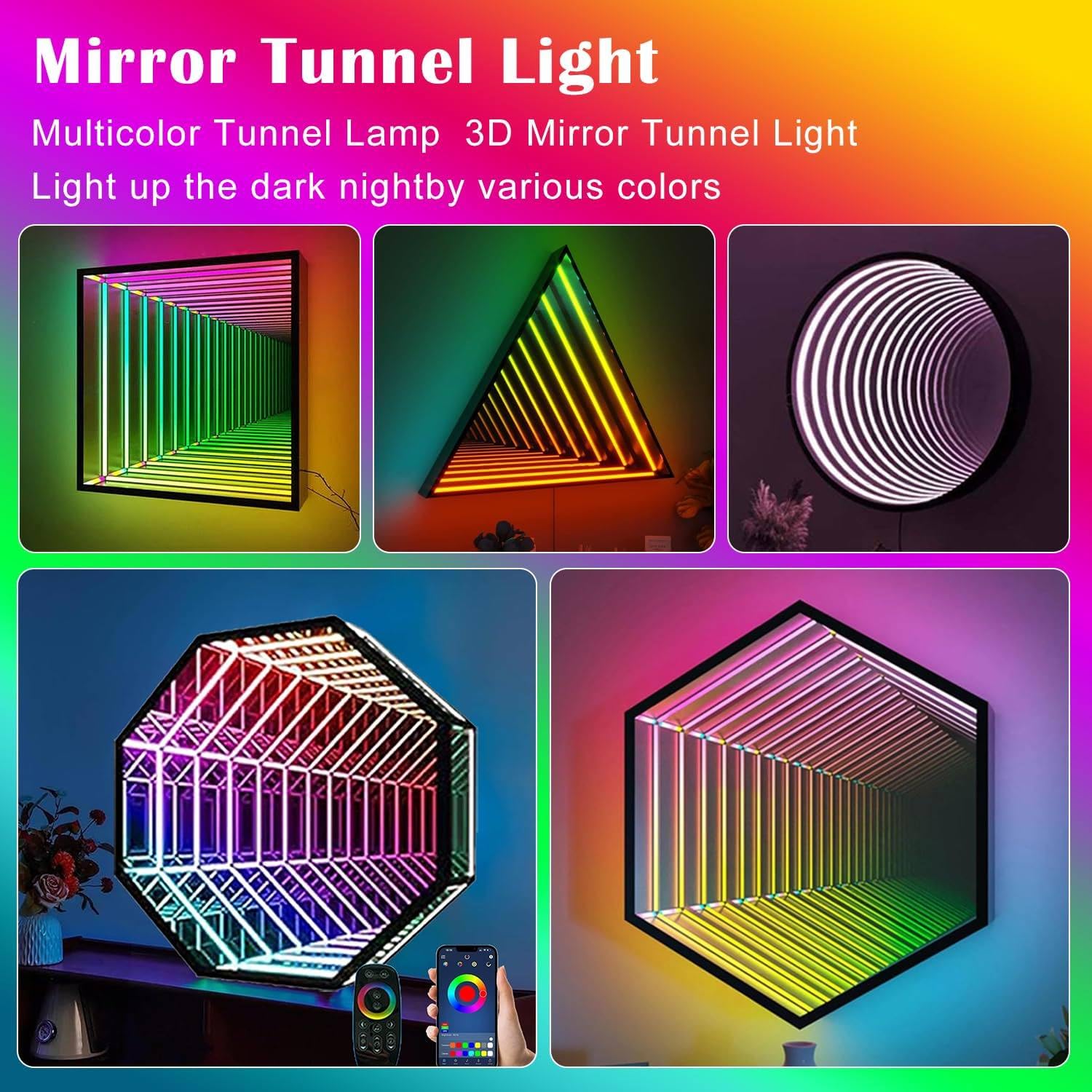 Infinity Mirror Tunnel Lamp Lampada Gaming RGB a Specchio Infinito, Luce LED 3D con Effetto Visivo Dinamico, Perfetta per Feste, Camera dei Ragazzi E Salotto D-30cm/11.8"