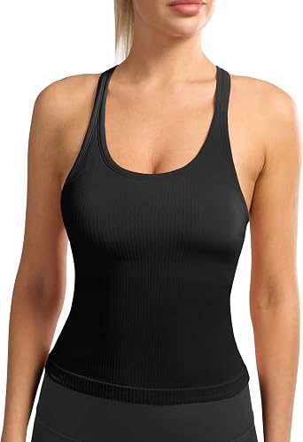 Tank Tops with Bulit in Bras Womens Summer Ribbed Tank Top Racerback Workout Yoga Shirts