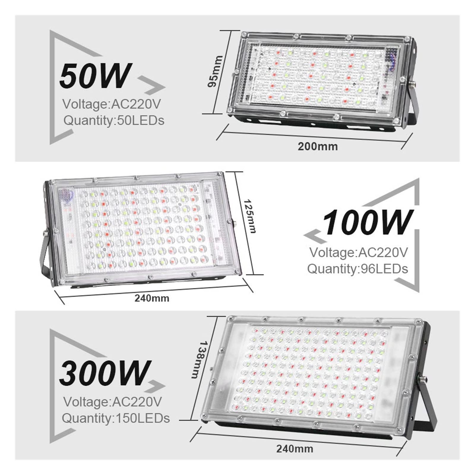 Światło powodziowe LED RGB LED Reflektor na zewnątrz 5 0W 100W 300W IP65 Wodoodporne oświetlenie lampy ulicznej z 24 -keake zdalne sterowanie Na zewnątrz wodoodporny(300W)
