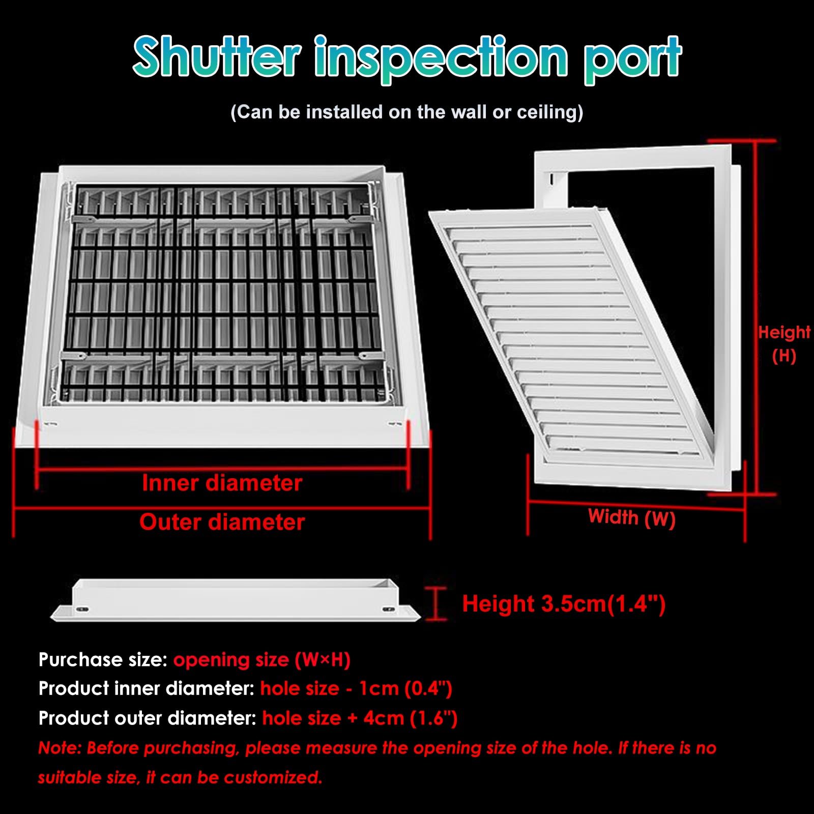 Pannello di accesso, in plastica rimovibile, per soffitto/parete, porta di servizio per ispezione idraulica, facile da usare per cablaggio e tubi di riscaldamento