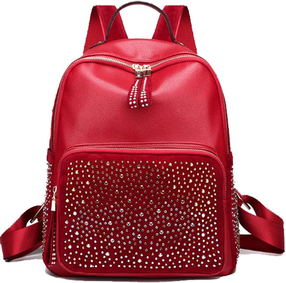 ZZ FabPU Leather Rhinestone Backpack Red