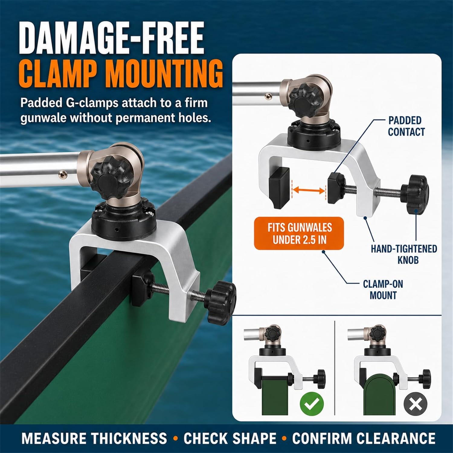 Canoe Outriggers/Canoe Stabilizers Kit, Clamp-on Mounting, 32" Aluminum Arm
