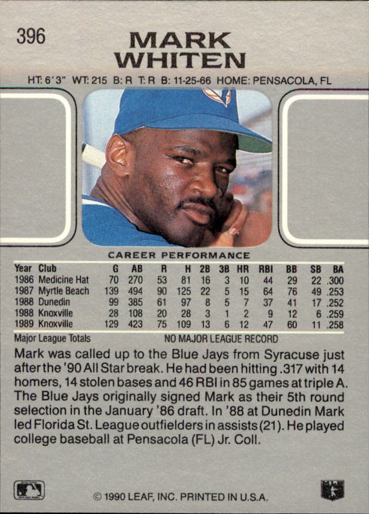 Amazon.com: 1990 Leaf Baseball Rookie Card #396 Mark Whiten : Collectibles  & Fine Art