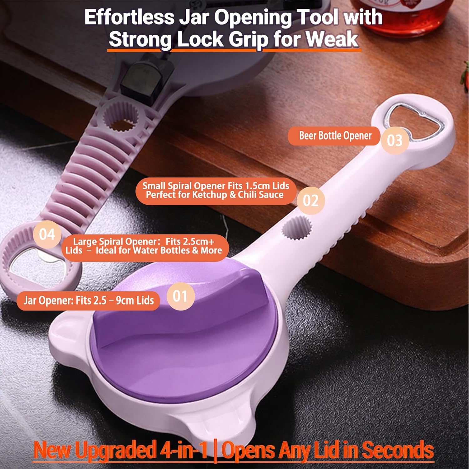 2026 New 4-in-1 Jar Opener for Seniors with Weak Hands, Manual Can Opener & Adjustable Lid Opener for Arthritis, Heavy Duty Bottle Opener, Cute Bear Design(2Grey)