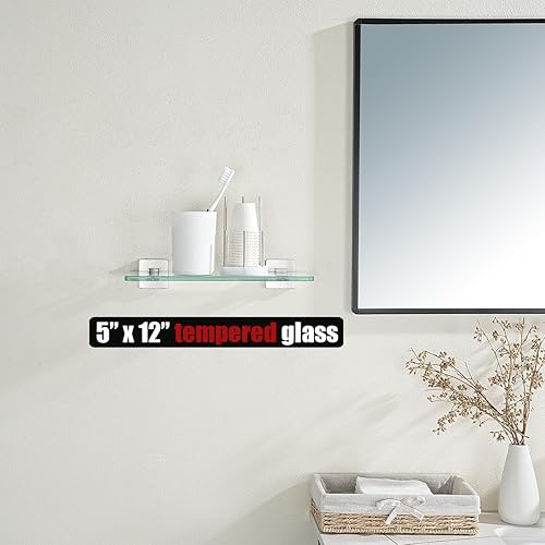 Miniatura 2 de JQK TGS201L12-BN - Estante de vidrio templado para ducha de 12 x 5 pulgadas, acero inoxidable 304 con acabado cepillado