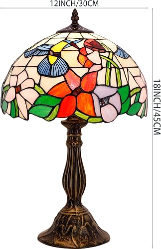 Miniatura 7 de WERFACTORY Tiffany Lámpara de vitral, estilo colibrí, lámpara de mesita de noche, lámpara de lectura de escritorio, 12 x 12 x 18 pulgadas,