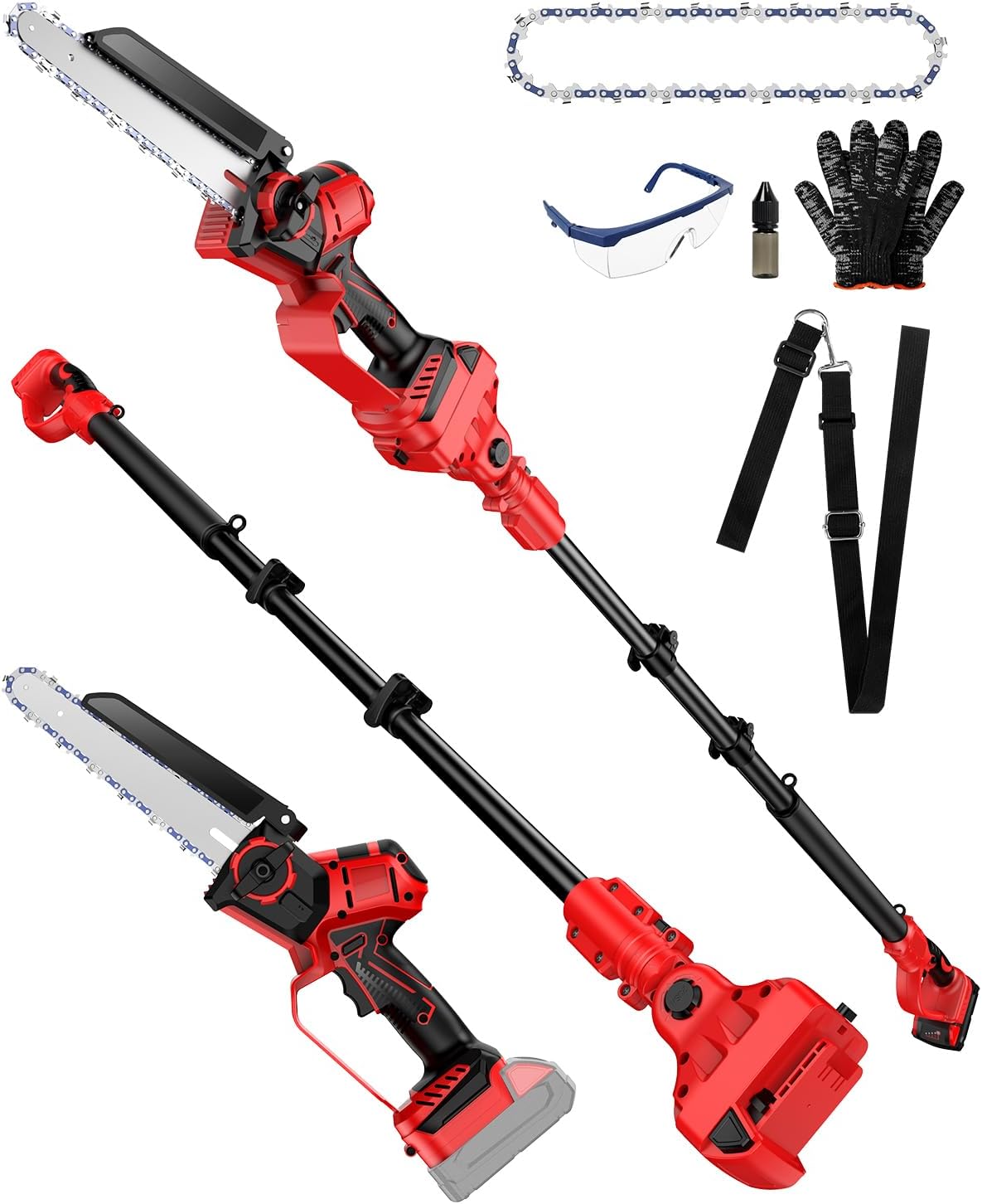 Cordless 8 Inch 2-IN-1 Pole Saw and Chainsaw Compatible with Milwaukee 18V Battery, Electric Pole Saws with Brushless Motor– Extends to 15.9 ft for Tree Trimming & Pruning (Tool Only, No Battery)