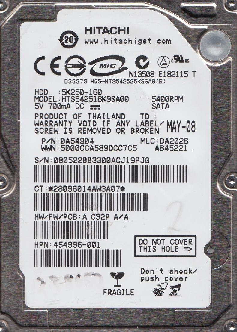 hts542516?K9sa00、PN 0?a54924、MLC da2128、Hitachi 160?GB SATA 2.5ハードドライブ Amazon.co.jp: hts542516 K9sa00、PN 0 a54924、MLC da2128、Hitachi