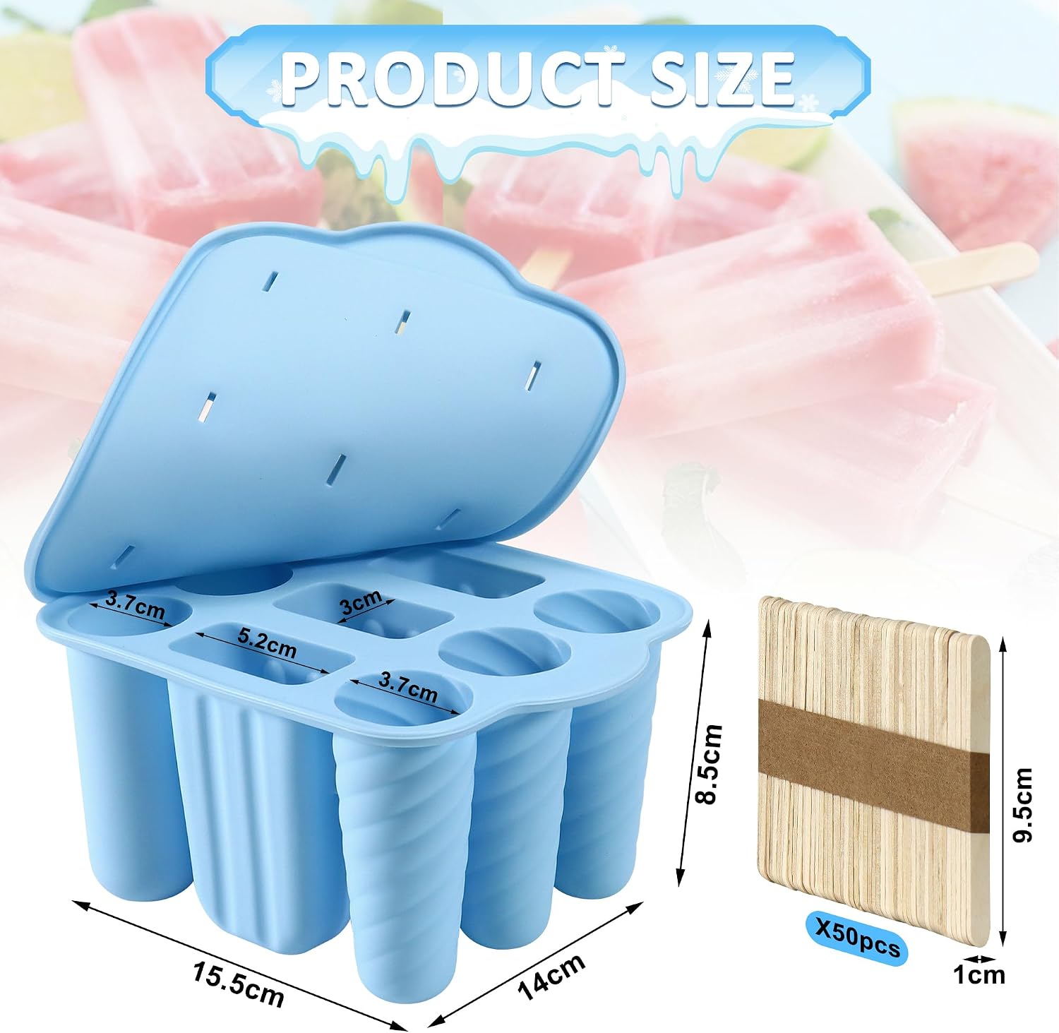 9 Cavity Popsicles Molds with 50pcs Wooden Sticks BPA Free Ice Pop Molds
