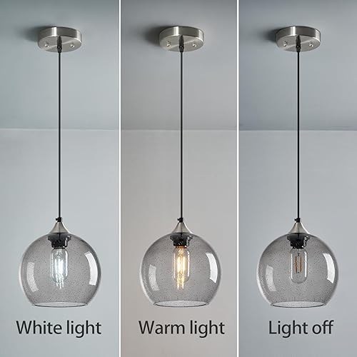 Miniatura 6 de Luces colgantes de cristal gris claro, iluminación de isla de cocina, lámparas colgantes modernas para dormitorio, sala de estar, comedor (7.87