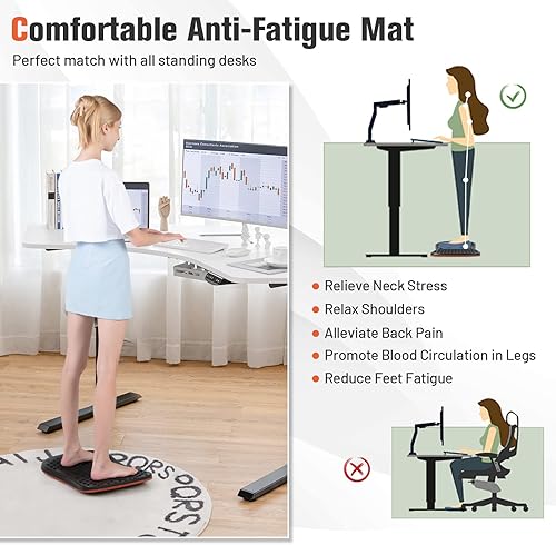 Miniatura 4 de Goplus Mesa de equilibrio de madera para escritorio de pie, rotación de 360, antifatiga, con 138 puntos de masaje y base antideslizante, alfombrilla