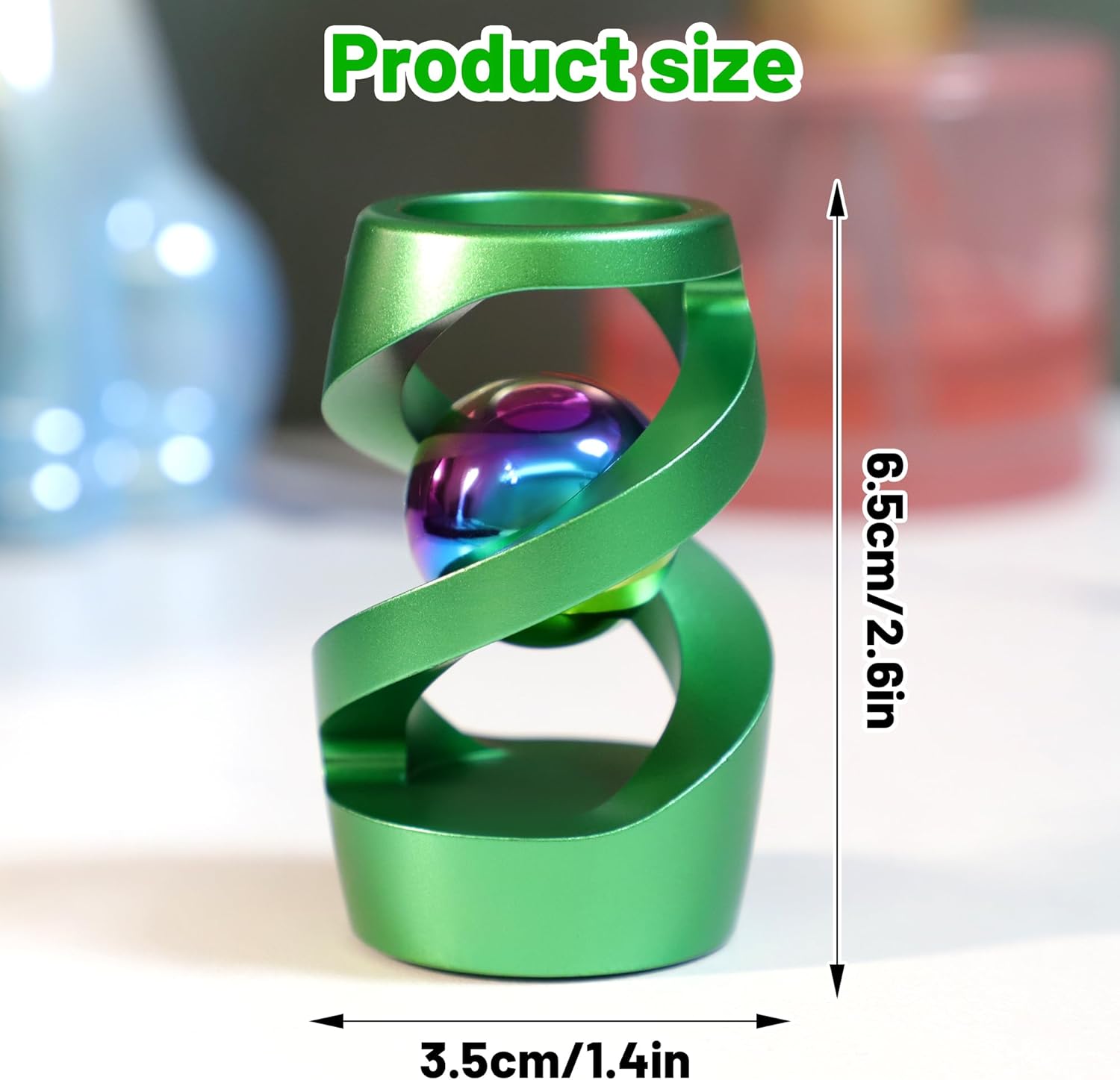 Kinetic Spinning Fidget Toy, Kinetic Desk Toy Ball, Metal Desk Fidget Toys for Office for Adults (Green)