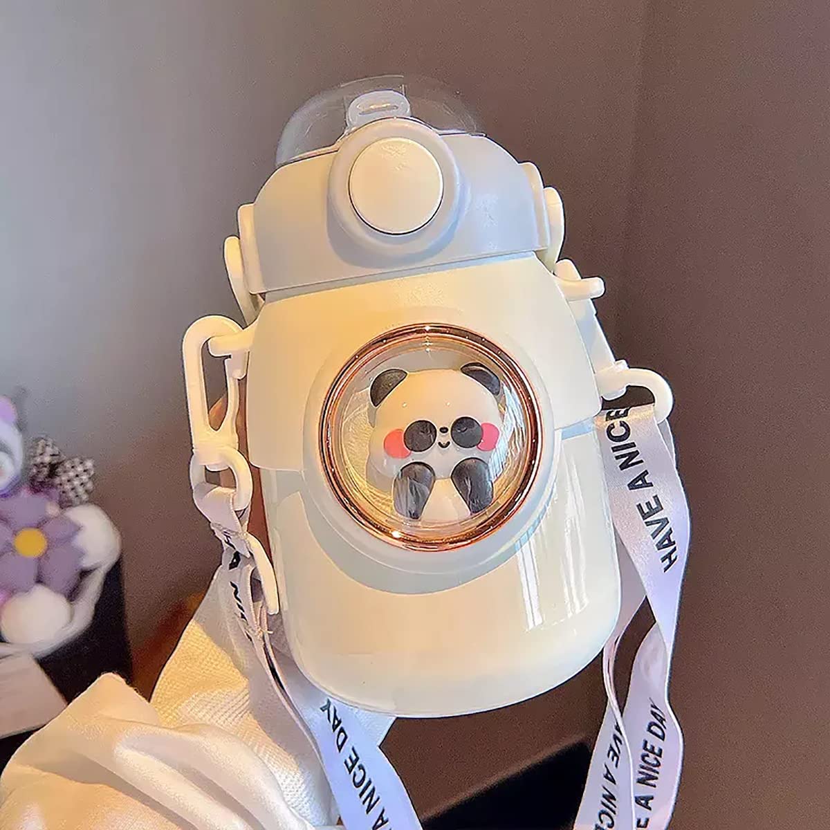 Bliss Seller Kids Water Bottle Stainless Steel Insulated Water Bottle with Straw Children's Cup Water Flask with Handle and Strap Cute Space Capsule Tumbler for Kids and Toddlers 700ml(Wite)