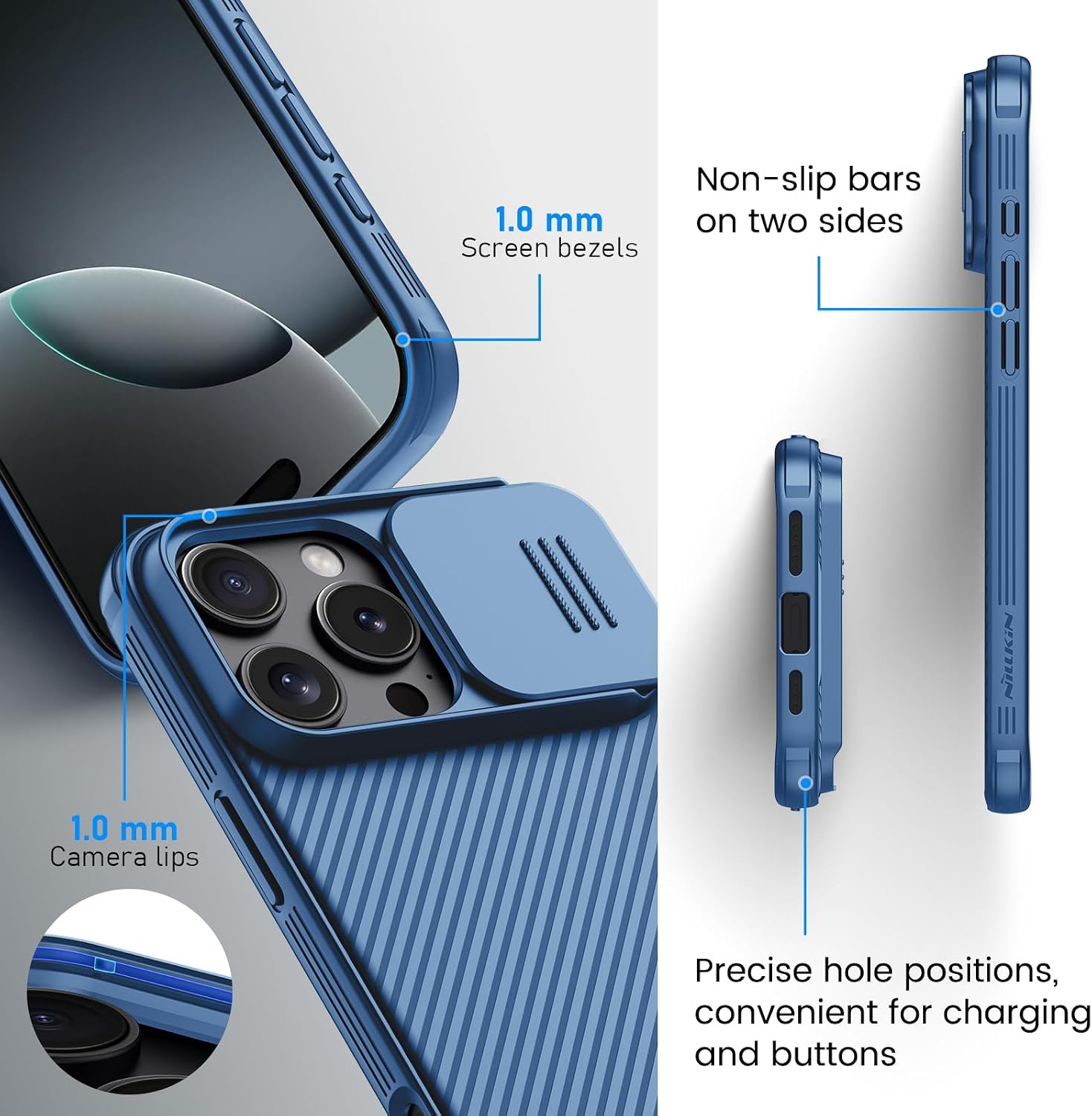 Nillkin for iPhone 16 Pro Case,Compatible with MagSafe, CamShield Pro 16 Pro 5G Phone Case with Camera Cover,Car Magnetic Mount Case 6.3’’, Built-in Magnet, Black (Magnetic Blue, for 16 Pro)