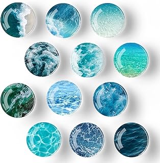 Bamsod 12 PCS Glass Strong Refrigerator Magnets, Ocean Pattern Series Whiteboard Magnets for Office Cabinets Round Fridge Stickers Home Kitchen Decor