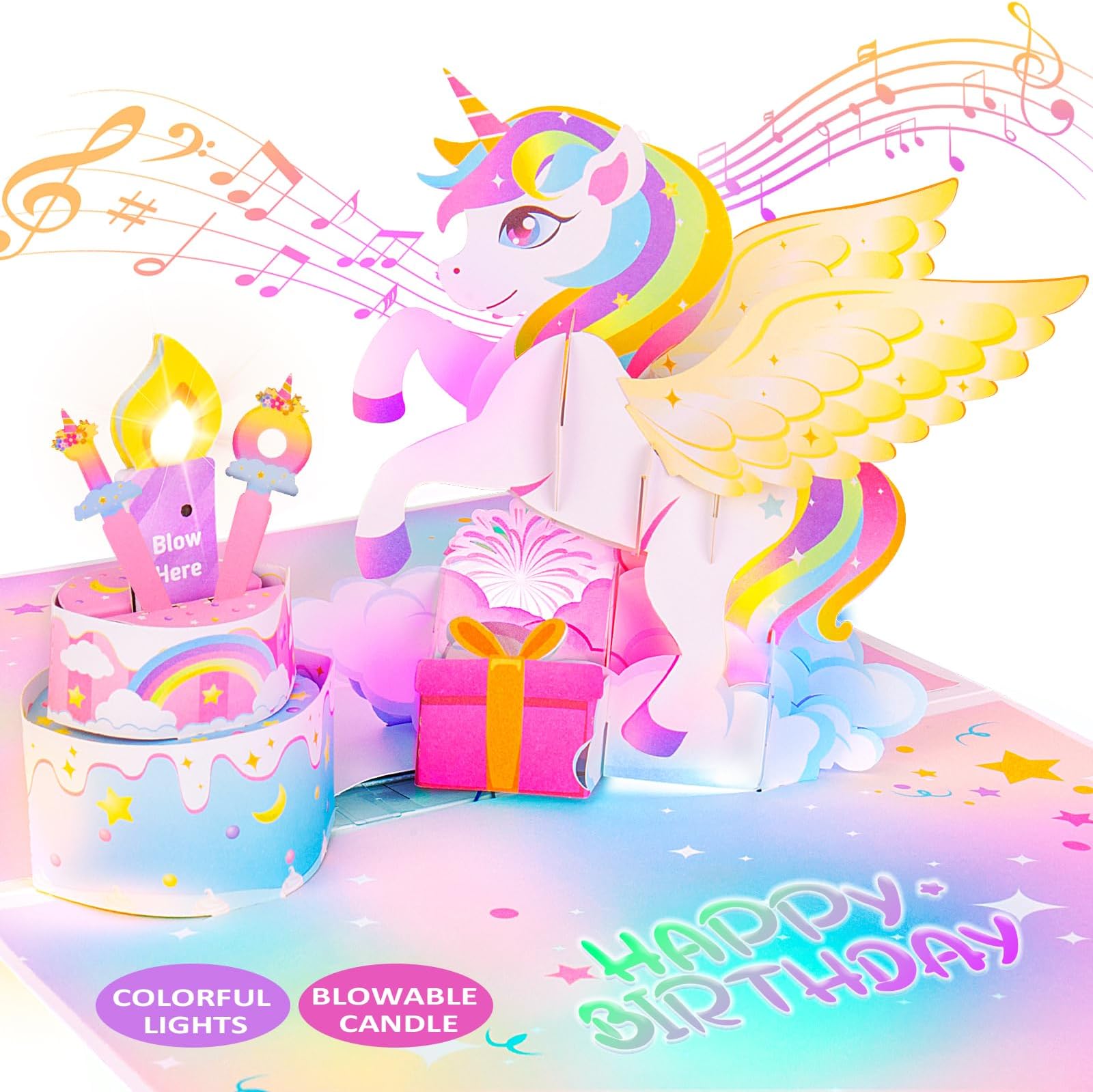 - FITMITE Birthday Card with Light & Music, Unicorn 3D Pop up Greeting Cards with Blowable Candle Birthday Gifts for Women Girls Daughter Sister Kids-With 0-9 DIY Number