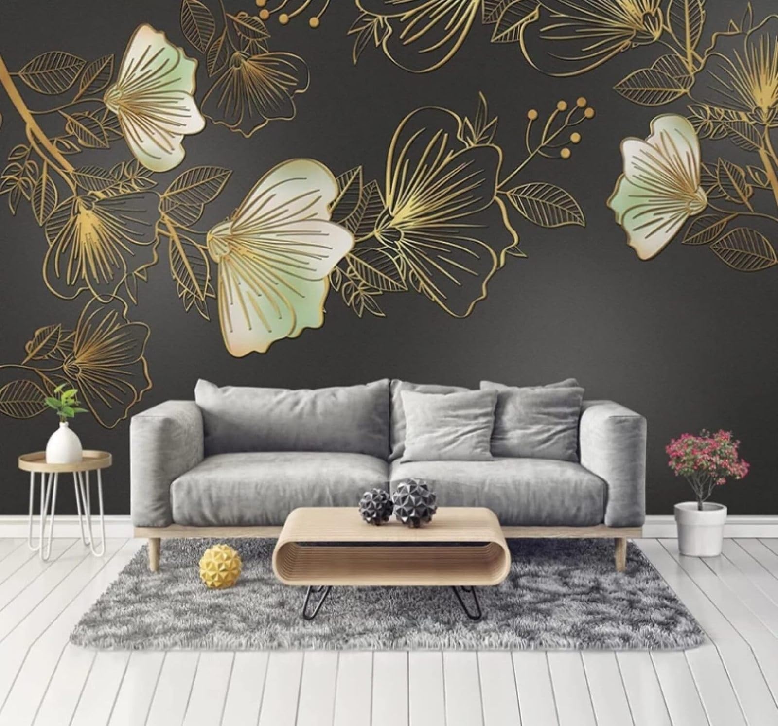 XLMING Minimalist Gold Embossed Plants Flowers 3D Wallpaper Luxury Home Dining Decor Paste Sofa Living Room The Wall for Bedroom Mural-300cm×210cm